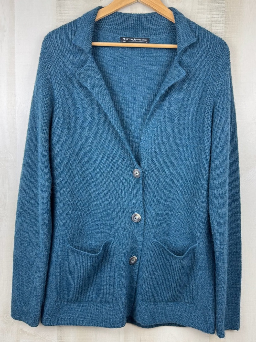 Peruvian Connection Women’s Baby Alpaca Blue Long Sleeve Cardigan Sweater Medium